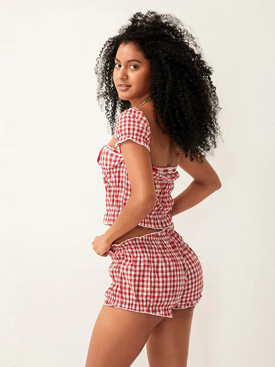 Gingham Off-Shoulder Co-ord Set - Trendy Style