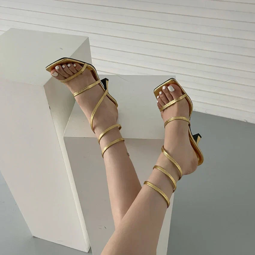 Gentile | Elegant Luxe Heels Featuring Golden Ankle Straps