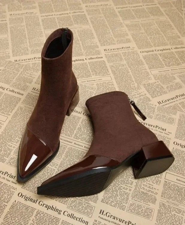 Marie-Jo | Block Heel Ankle Boots with Patent Accents