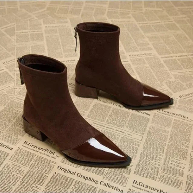 Marie-Jo | Block Heel Ankle Boots with Patent Accents