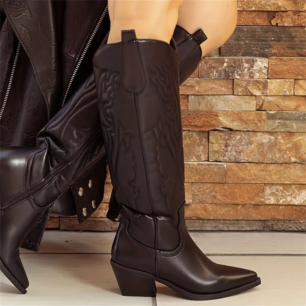 Dieke | Faux Leather Cowboy Boots in Western Style