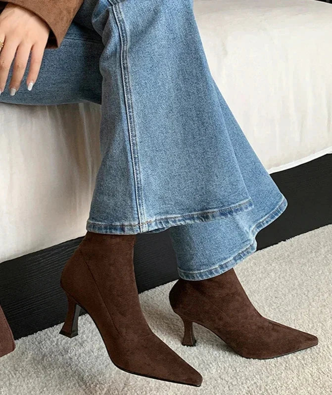Noémie | Black Suede-Look Toe Sock Boots with Heel