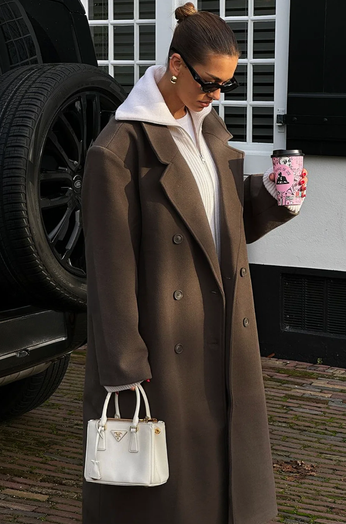 Jora | Oversized Wool Coat for Women – Double-Breasted Long