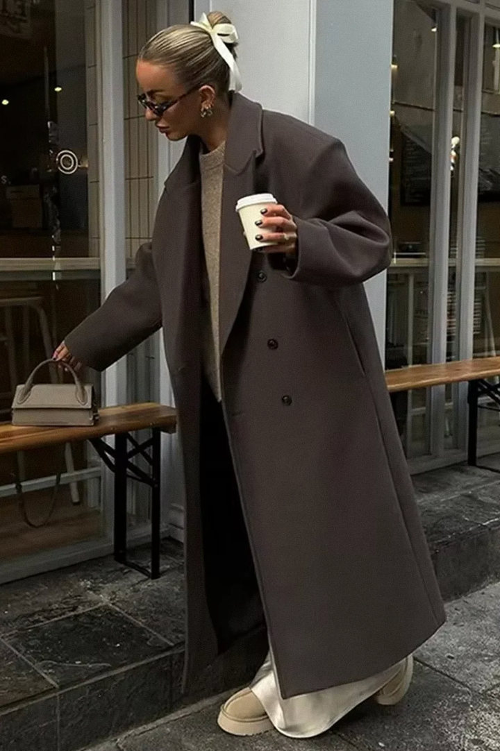 Jora | Oversized Wool Coat for Women – Double-Breasted Long