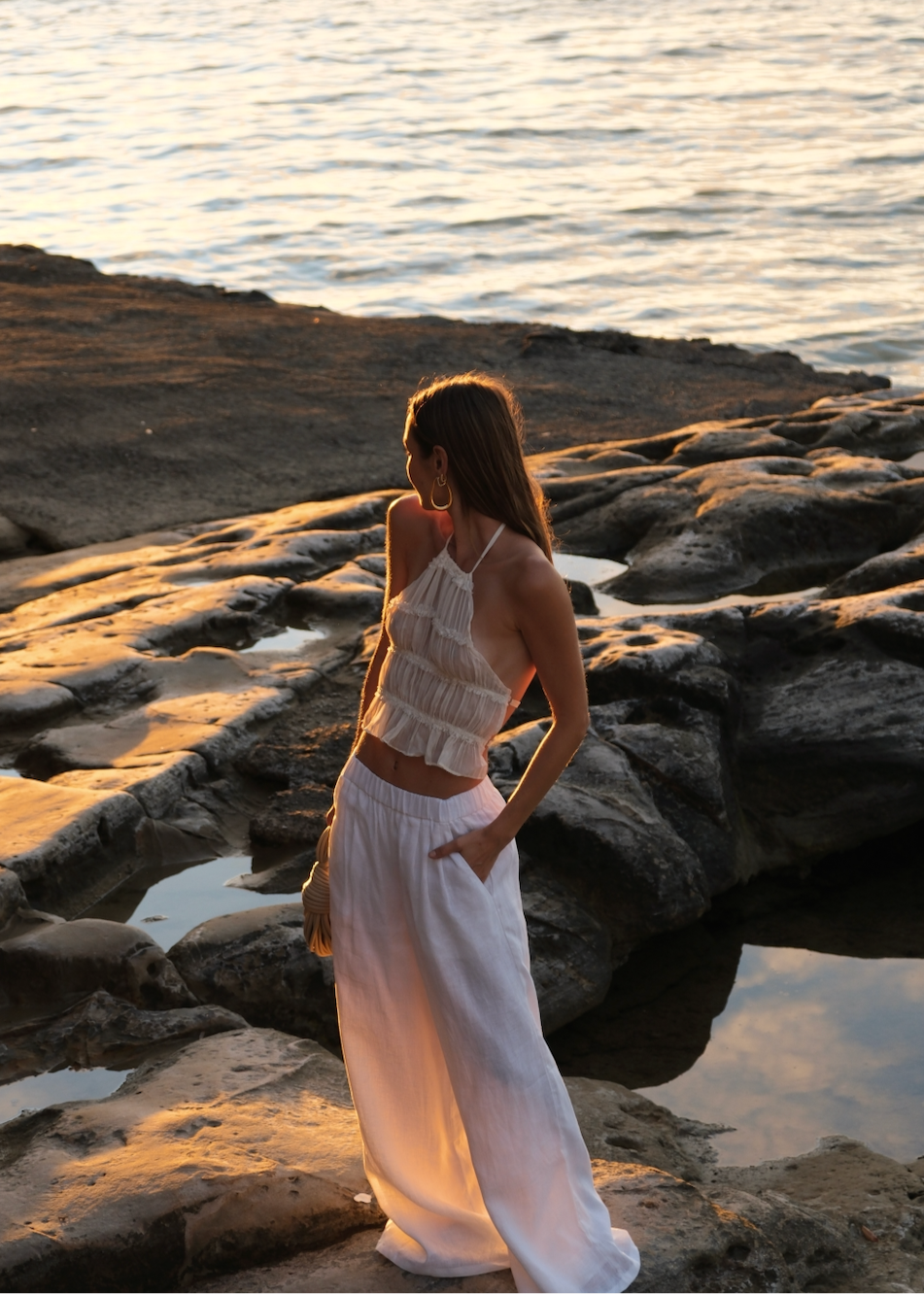 Roma | Women's White Low-Waist Palazzo Summer Pants