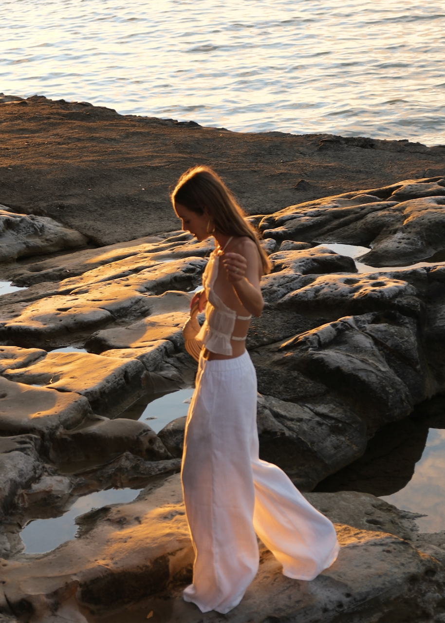 Roma | Women's White Low-Waist Palazzo Summer Pants
