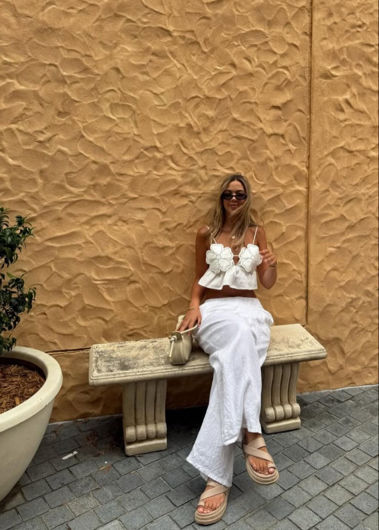 Roma | Women's White Low-Waist Palazzo Summer Pants