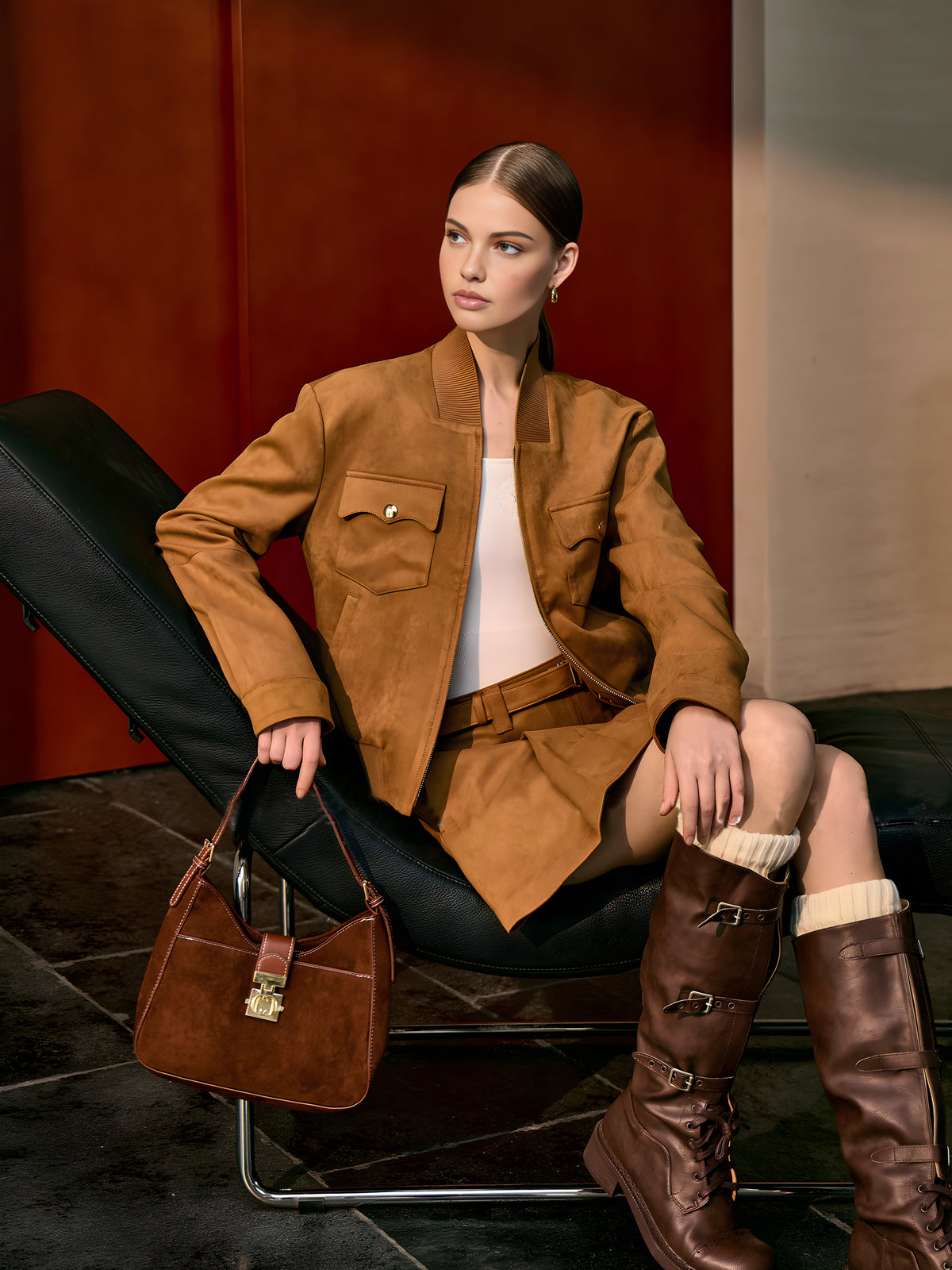Clemente | Suede Mid Jacket with Zipper for Women - Regular Fit