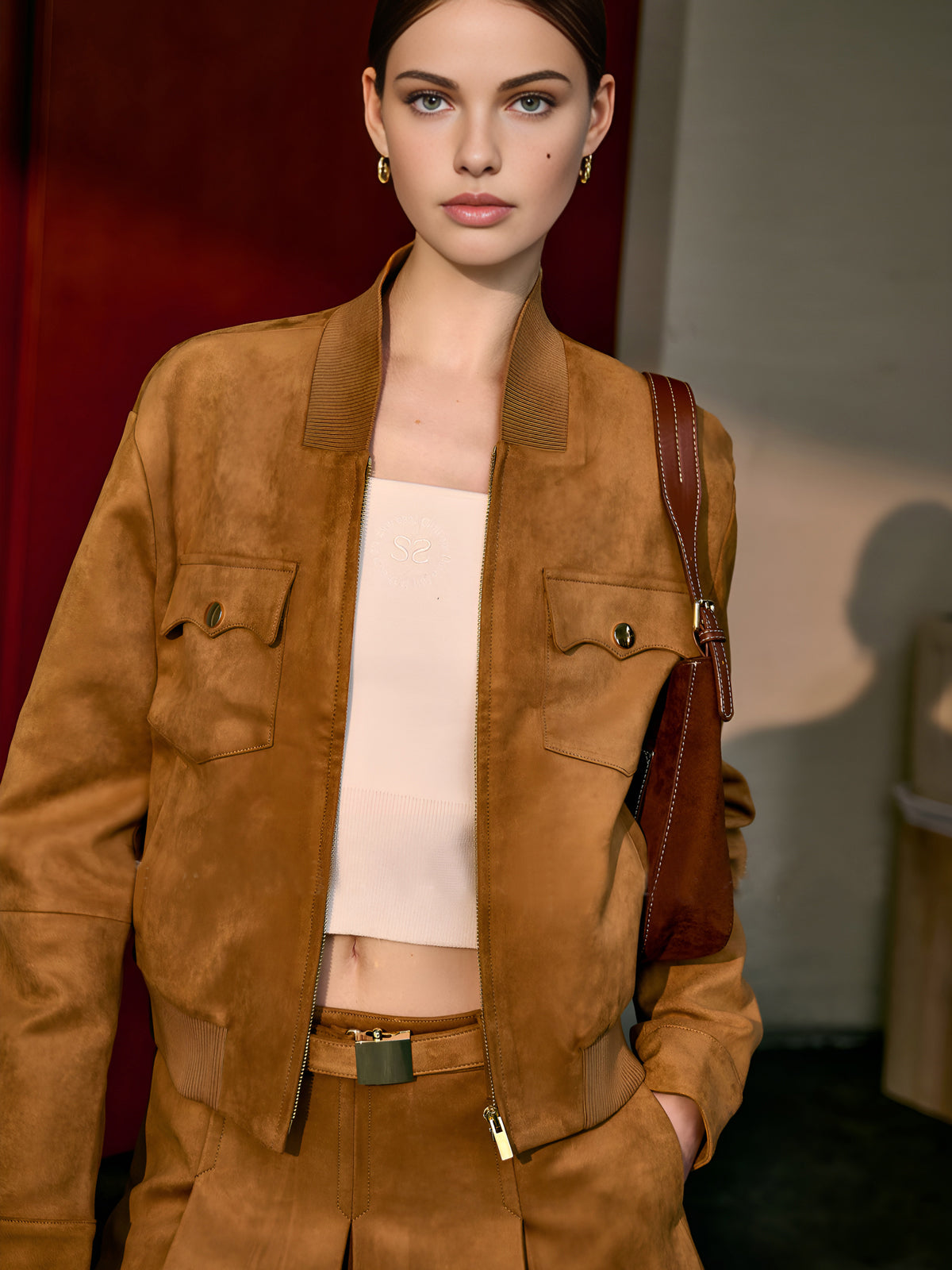 Clemente | Suede Mid Jacket with Zipper for Women - Regular Fit