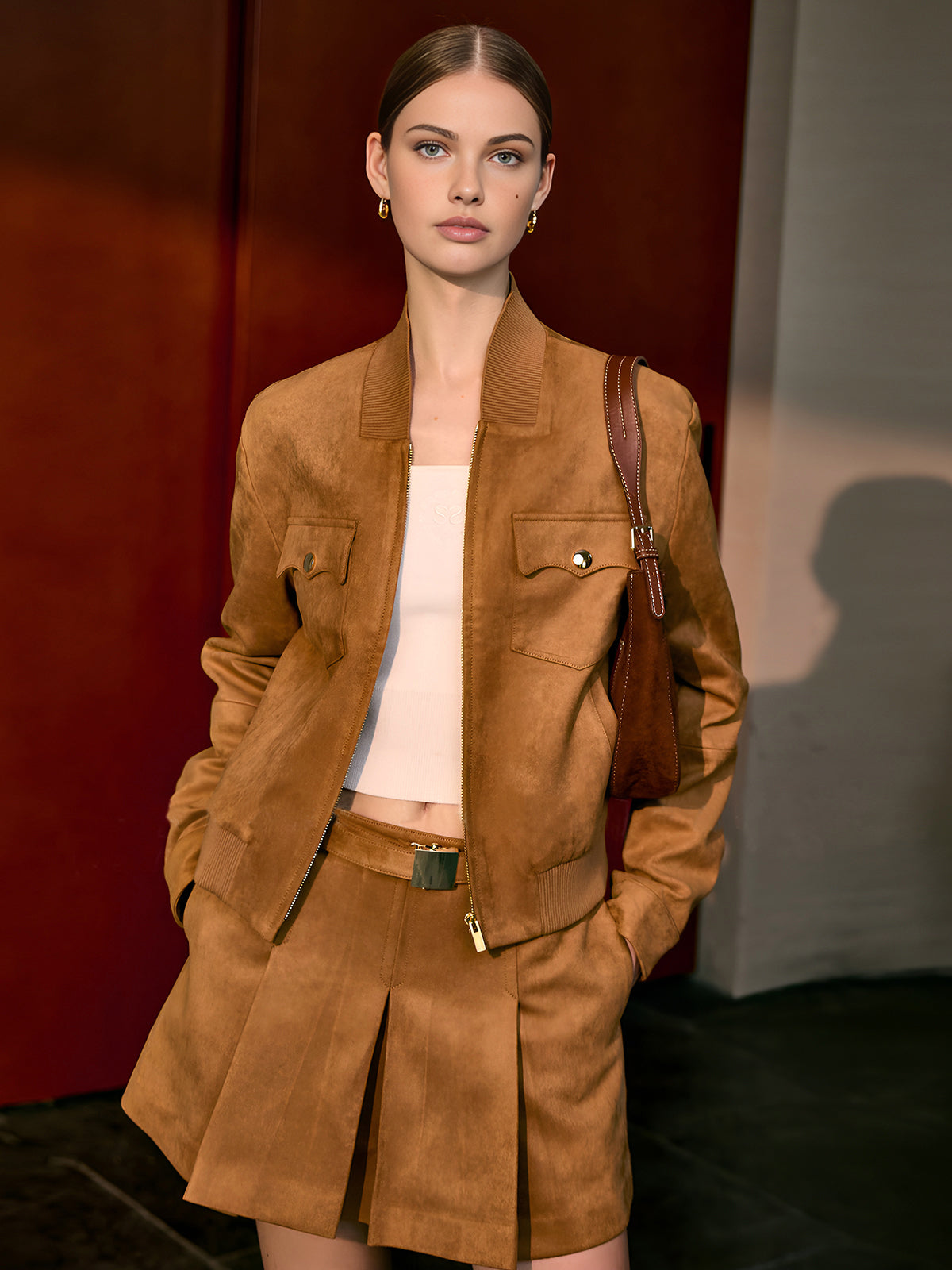 Clemente | Suede Mid Jacket with Zipper for Women - Regular Fit