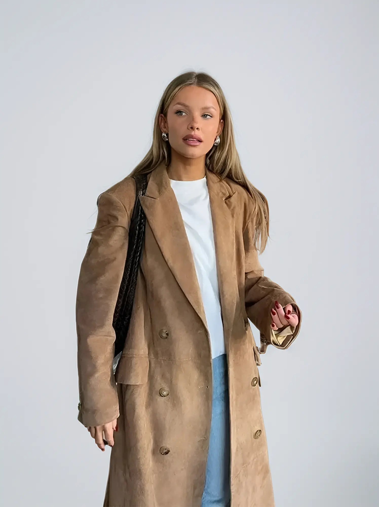 Alison | Long Trench Coat with Lapels for Women - Elegant Draped Coat