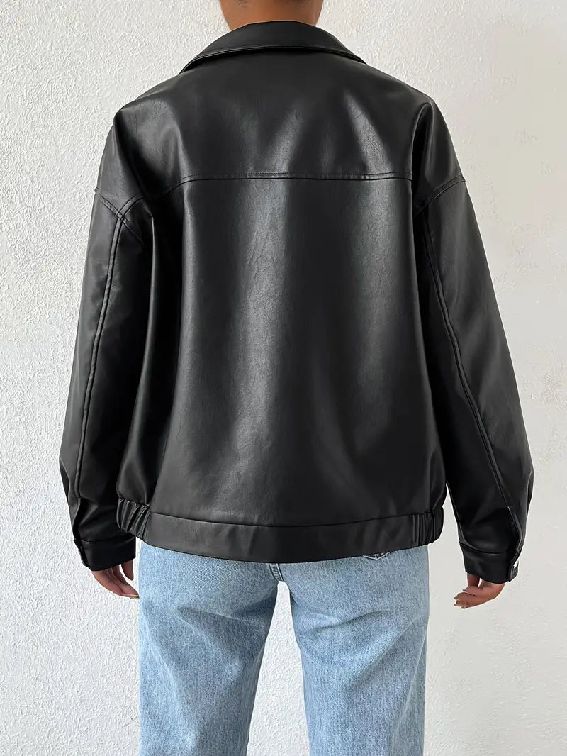 Fluur | Vegan Leather Women's Jacket – Black Transitional Jacket - Trendy & Timeless