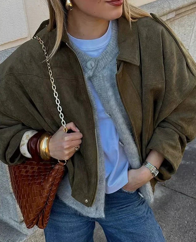 Fabiane | Oversized Suede Leather Jacket for Women – Warm & Stylish