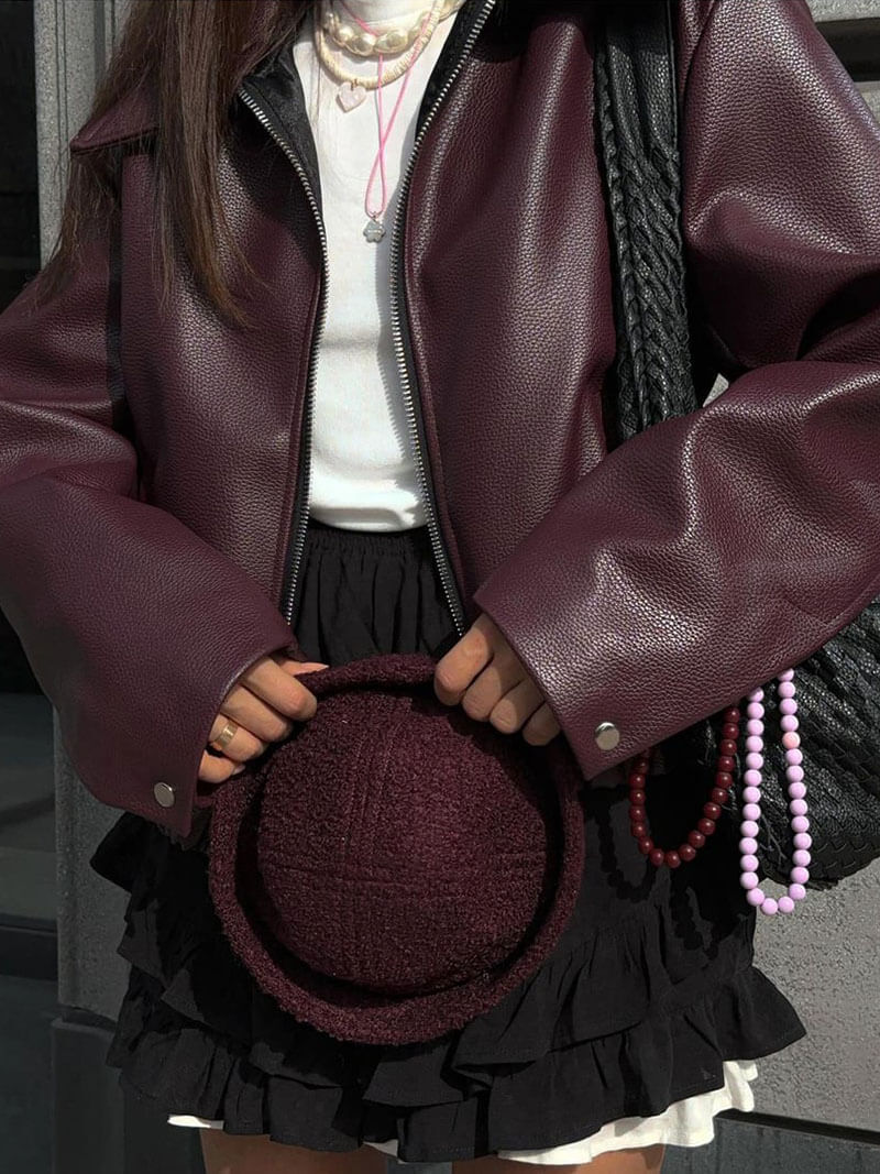 Meis | Burgundy Leather Jacket for Women