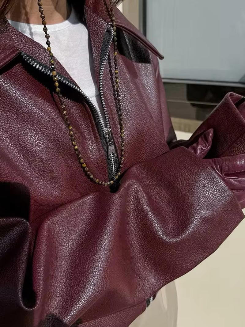 Meis | Burgundy Leather Jacket for Women