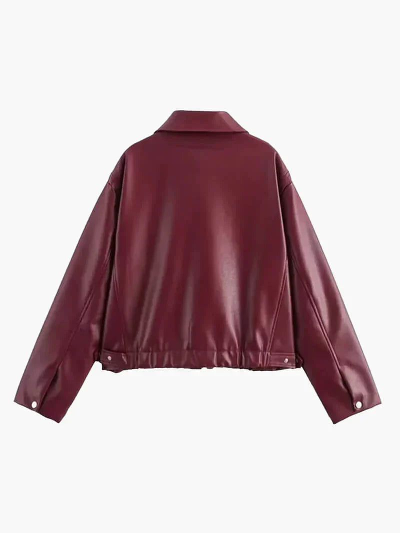 Meis | Burgundy Leather Jacket for Women