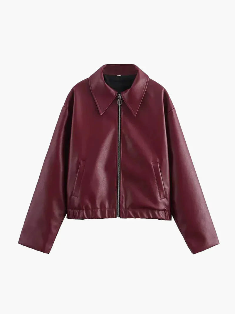 Meis | Burgundy Leather Jacket for Women
