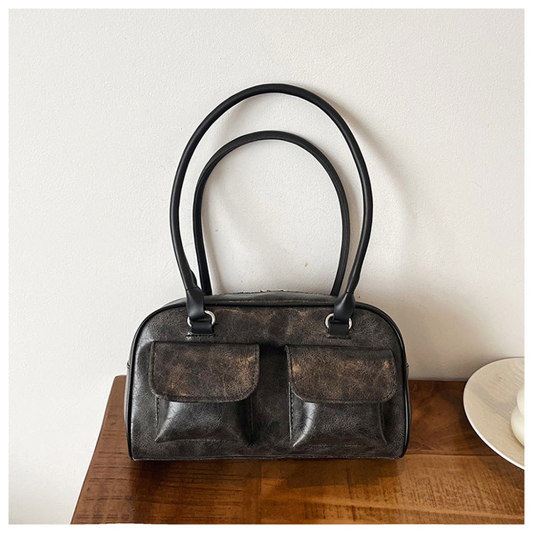 Vintage Look Shoulder Bag for Women – Vegan Leather, 27 cm