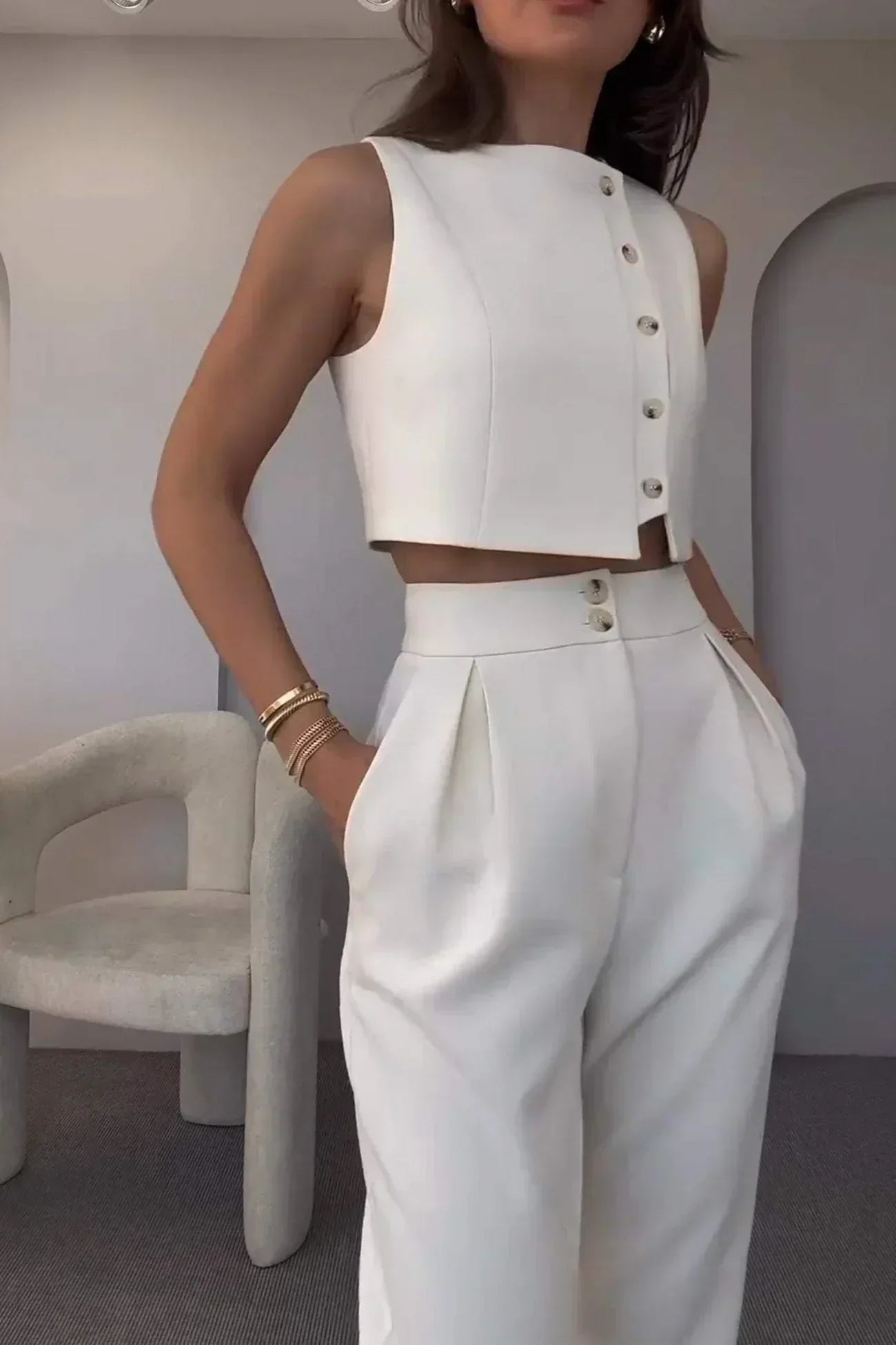 Neala | Women's Two-Piece Co-Ord Set – Timeless Top and High-Waisted Trousers