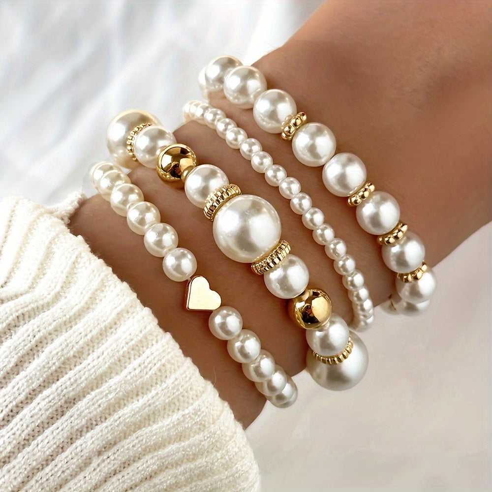 Esmara | Chic Set of 4 Faux Pearl Bracelets