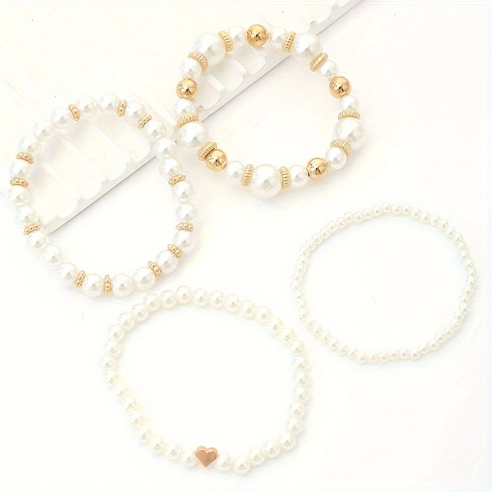 Esmara | Chic Set of 4 Faux Pearl Bracelets