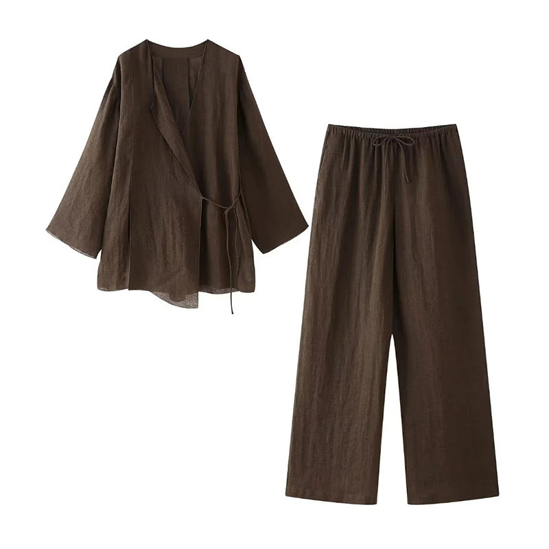 Women's Coordinated Set – Wrap Kimono and Trouser Ensemble