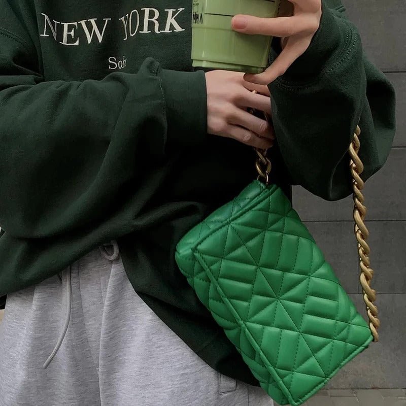 Macey | Green Vegan Leather Chain Bag
