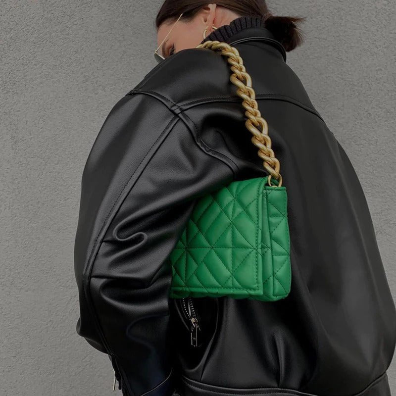 Macey | Green Vegan Leather Chain Bag