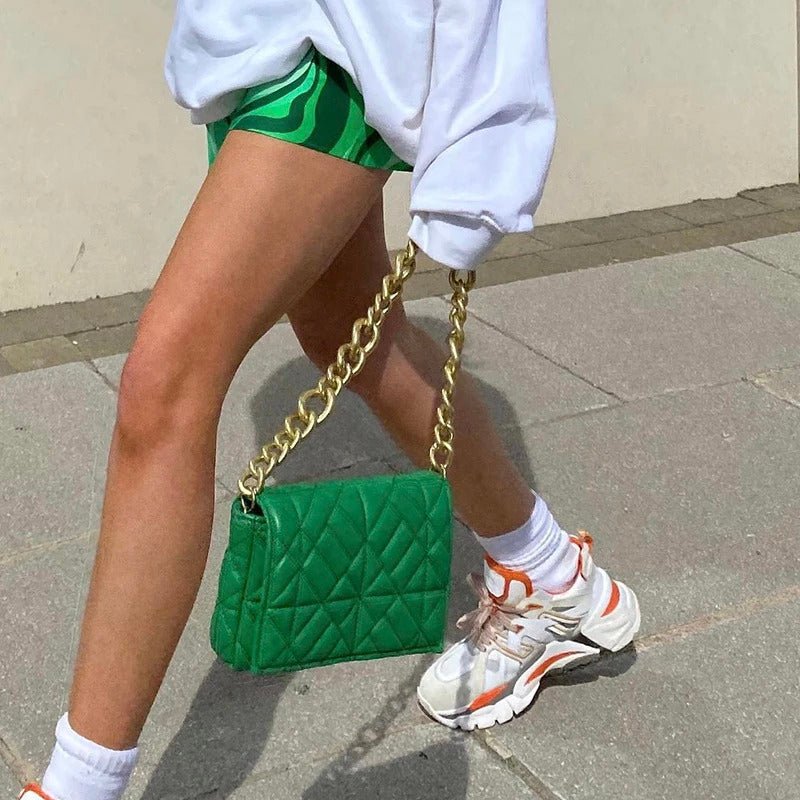 Macey | Green Vegan Leather Chain Bag